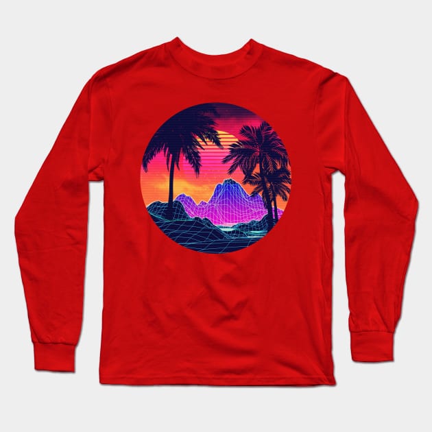 Vaporwave rocks and palm trees Long Sleeve T-Shirt by AnnArtshock